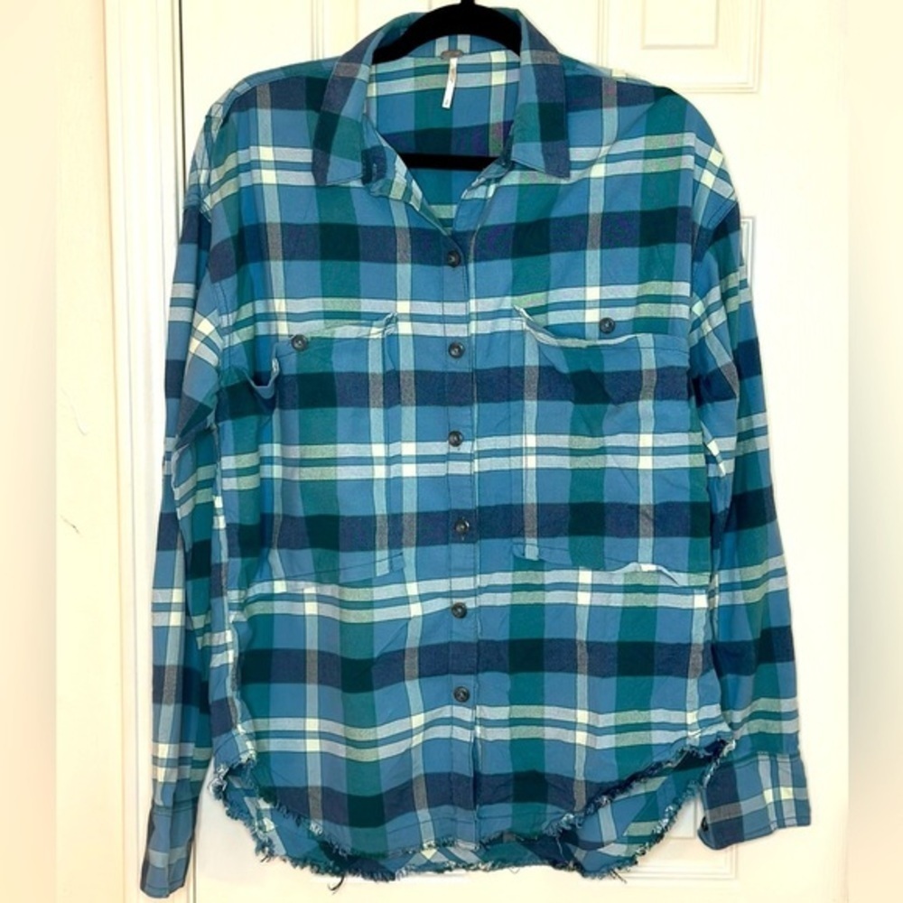Free people Green Plaid Long Sleeves Women’s Shirt Size S
